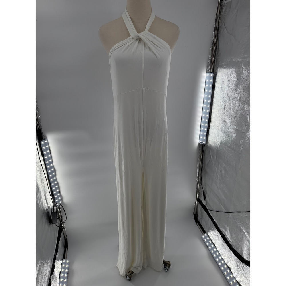 Club L London White Halter Twist Neck Wide Leg Jumpsuit Size US 12 NEW
